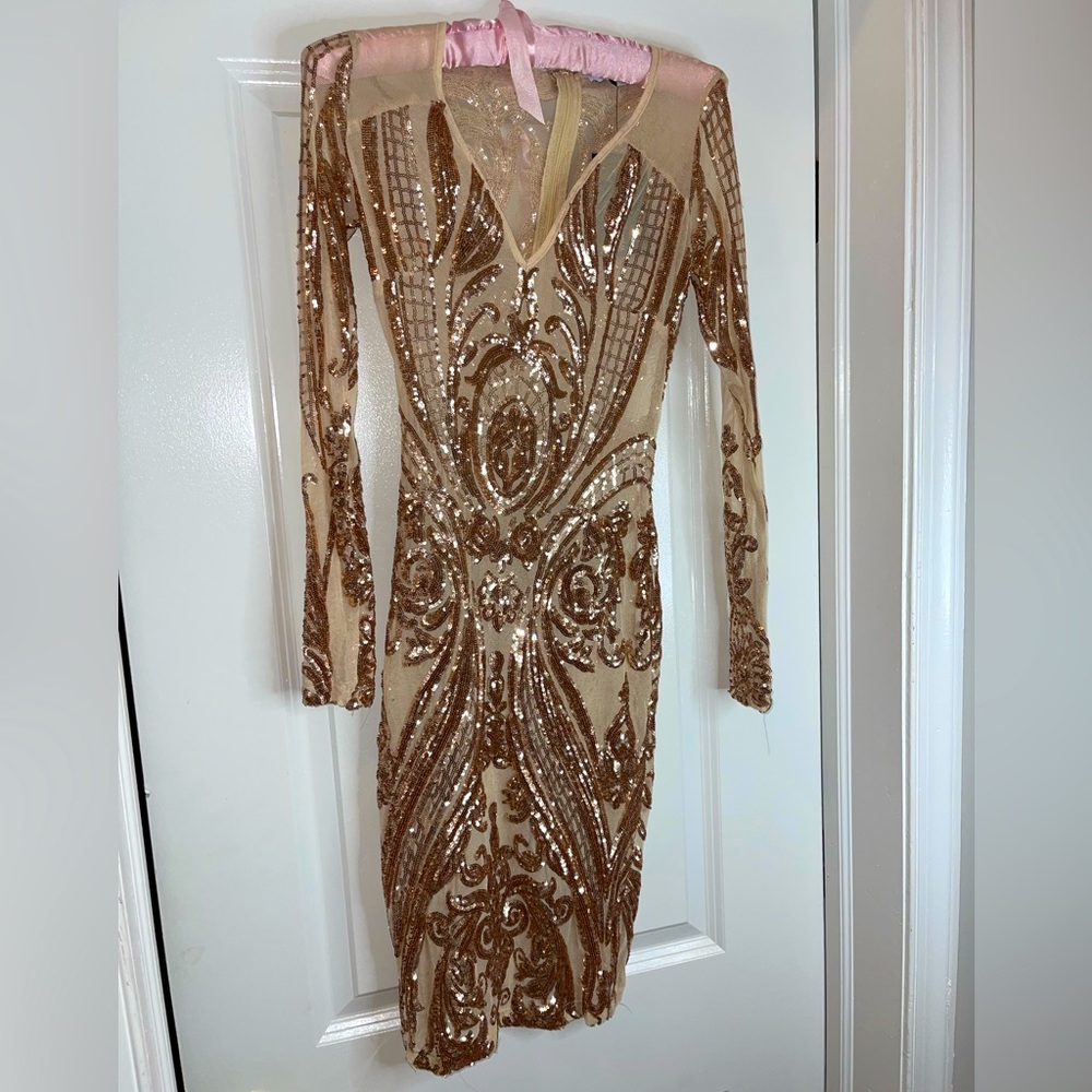 Fashion Nova Miss Fortune Mesh Sequin Dress Size XS